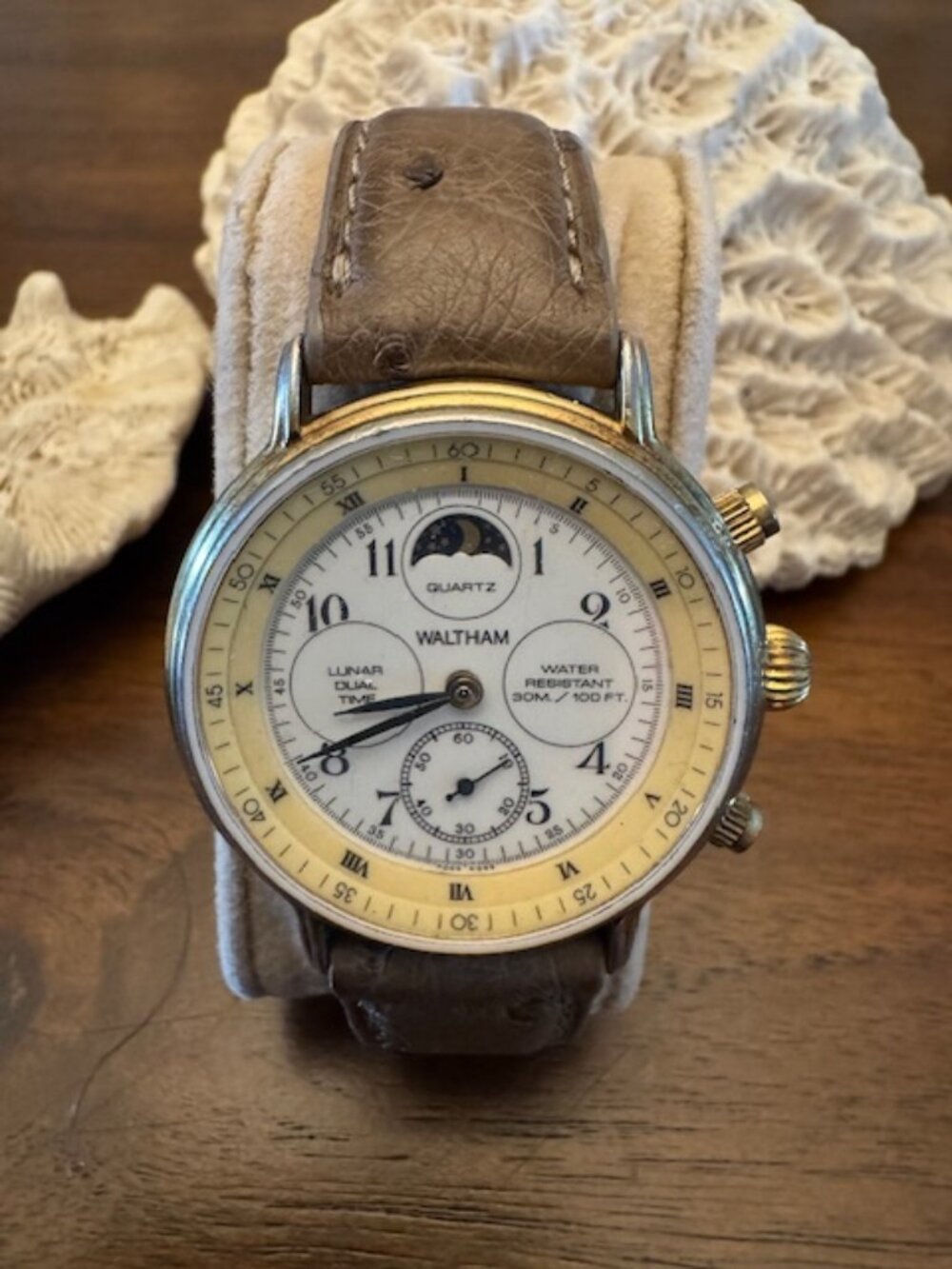 Rare - Waltham Men's Moon Phase Watch - w/ Ostrich Strap - Great Condition!